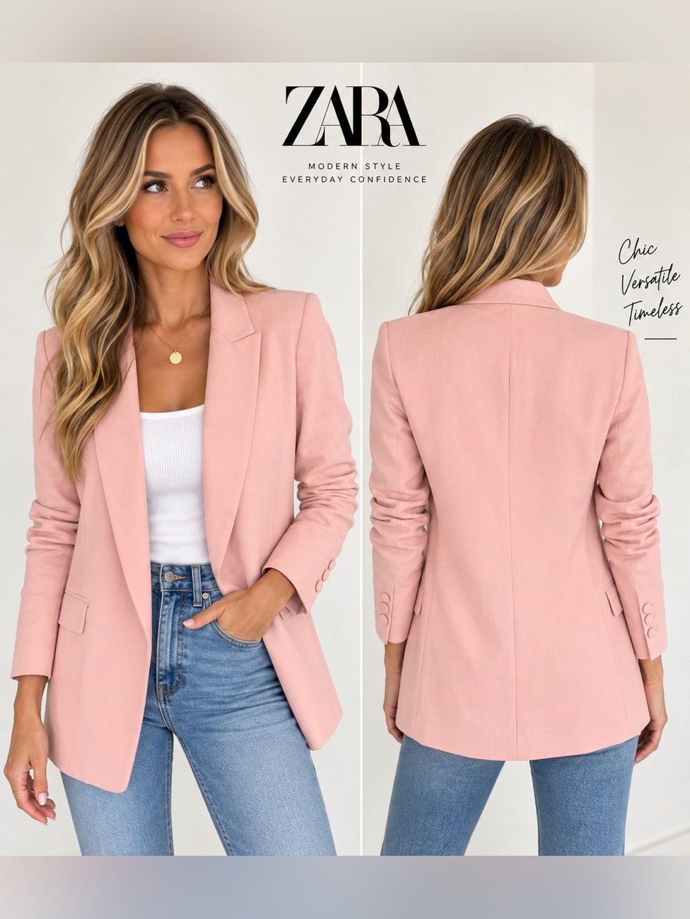 Zara Pink Open Front Longline Blazer Jacket Size M